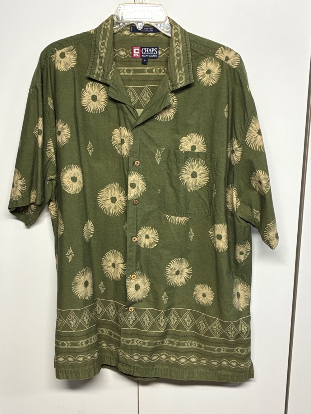 Chaps Ralph Lauren Hawaiian Camp Shirt Olive Cream Print XL